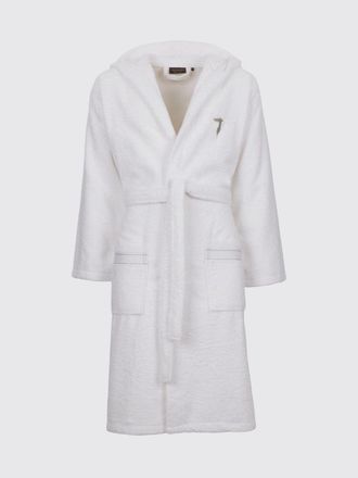 Trussardi Accappatoio con cappuccio in spugna di cotone e logo ricamato a contrasto