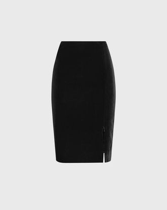 Anne Fontaine Women s Skirt Etoile Black Designer Skirt With Adjustable Zippered Waist And Side Slit at Nordstrom, Size 46 Eu