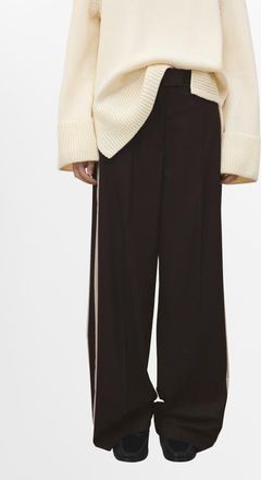 Mango Side Stripe Wide Leg Pants in Chocolate at Nordstrom, Size 6