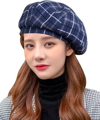 Feoya Womens Quality Beret Hat French Beret Winter Autumn Hat Ladies Vintage Beret Ladies Girls Fashion Hats Navy blue2
