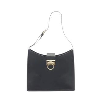 Ferragamo Pre-owned Gancini Leren Schoudertas - Dames - Pre-owned - Zwart - Maat: ONE Size Leer