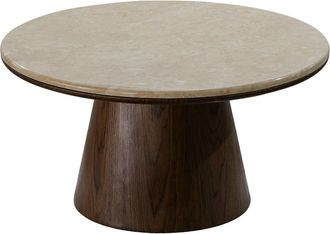 Vente-Unique Mesa de centro de m&aacute;rmol y chapado de nogal - Beige y natural oscuro - SADURA