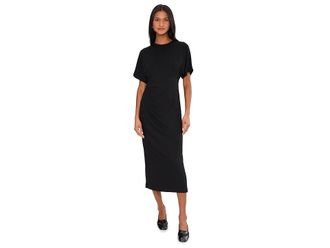 Vince Short Sleeve Side Rouche Dress Womens Dress Black : XS, Polyester/Rayon/Spandex