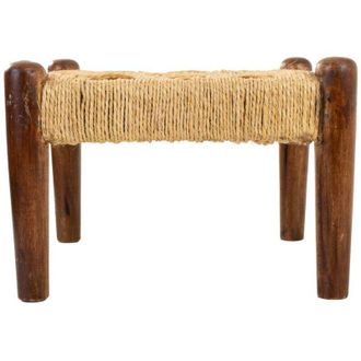 Wanderlust Deco Banqueta De Madera Y Cuerda Natural Marr&oacute;n 39x39x27