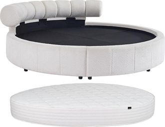 Vente-Unique Cama redonda 220 x 220 cm - Tela boucl&eacute; - Blanco + Colch&oacute;n - ROGILA