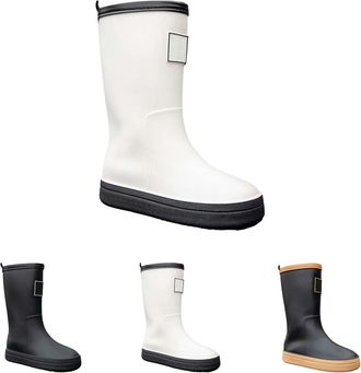 Generic Wellington Slip On Rain Boots for Women Size 4 Waterproof Mid Calf Boots Ladies Durable Slip Resistant Water Shoes Comfortable Garden Rain Muck Mud Sh