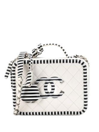 Chanel Filigree Vanity Case Quilted Caviar with Striped Leather Medium shoulder bag - Black