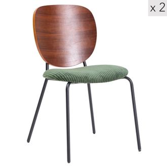 Nordlys Set de 2 sillas de comedor de madera, metal y pana verde