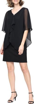 S.L. Fashions Glitter Chiffon & Knit Sheath Dress in Black at Nordstrom, Size 12