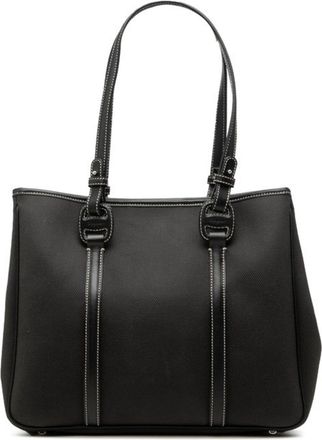 Ferragamo Black Canvas Leather Handbag Tote Bag (Pre-Owned)