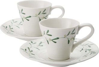 Portmeirion Set Of 2 Sophie Conran Mistletoe 3Oz Espresso Cups & Saucers