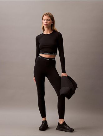 Calvin Klein Calvin Klein Womens Modern Sport Cropped Slim Fit Long Sleeve T-Shirt - Black - XL