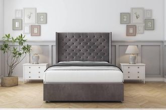 Comfort Beds Selena Naples Divan Set No Drawers-54 Wingback in Grey | Size: Small Double