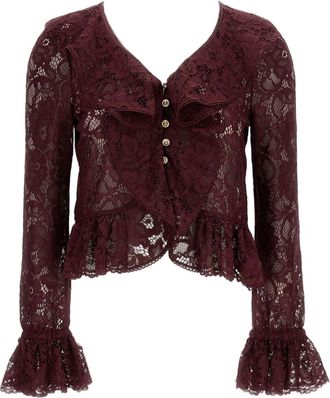 Self Portrait Burgundy Lace Ruffle Crop Top