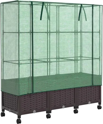 vidaXL Maceta De Jard&iacute;n Con Cubierta De Invernadero Y Ruedas 3 Uds. Pp Vidaxl
