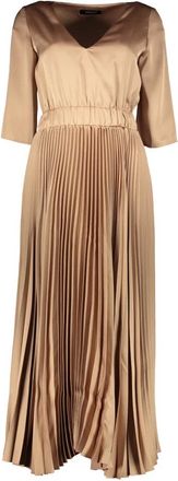 Fabiana Filippi Kleedjes, Dames, Beige, XS, Polyester, Elegante Geplooide V-hals Jurk