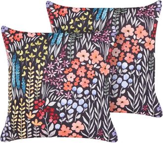 Beliani Conjunto De 2 Cojines De Jard&iacute;n Almohada De Exterior 45 X 45 Cm Poli&eacute;ster Motivo Floral Multicolor Castelaro