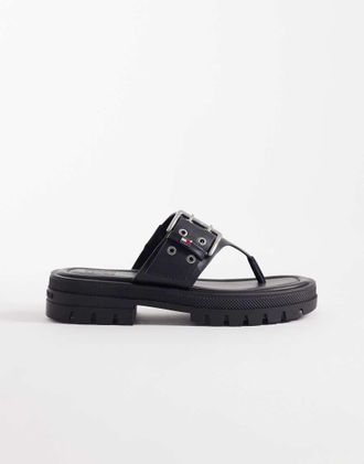 Tommy Jeans Sandali infradito neri con suola spessa e fibbie-Nero