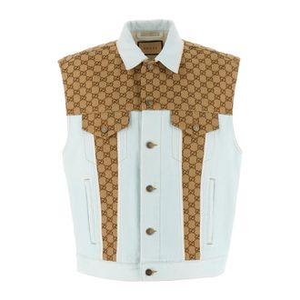 Gucci Washed Denim GG Vest - Heren - Jassen - Beige - Maat: XS Denim