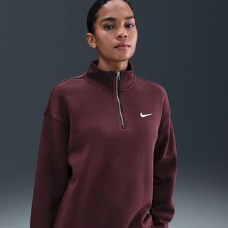 Nike Womens Nike Sportswear Phoenix Fleece Oversized 1/4-Zip Long Sweatshirt in Red | HJ0931-652