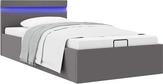 vidaXL Cama Canap&eacute; Hidr&aacute;ulica Con Led Cuero Sint&eacute;tico Gris 90x200 Cm Vidaxl