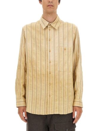 Uma Wang Oversized Striped Cotton Shirt With Contrast Stitching