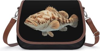 Generic Atlantic Grouper Fishes Crossbody Bag Womens Handbag PU Message Bags Shoulder Purse with Adjustable Strap