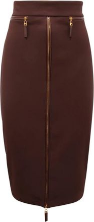 Elisabetta Franchi Longuette Rok - Dames - Kokerrokken - Bruin - M - Leer - Rokken