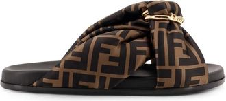 Fendi Sliders, female, Brown, Size: 7 1/2 US Brown Sandals with Decorative Buckle