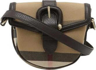 Burberry Pre-owned Cross Body Bags, female, Beige, Size: ONE SIZE Pre-owned House Check Canvas Leather Shoulder Bag