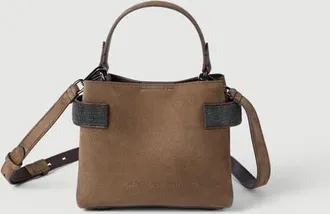 Brunello Cucinelli Essence small top-handle bag in suede with precious bands in Brown at Nordstrom