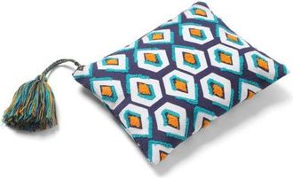 Vismaya Pentagon Embroidered Travel Pouch in Blue Cyan at Nordstrom