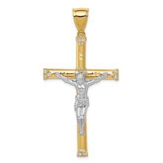 Diamond2Deal 10k Yellow Gold Rhodium Cubic Zirconia Crucifix Pendant
