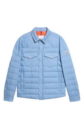 Moncler Tiriol Denim Down Puffer Shirt Jacket in Coronet Blue at Nordstrom, Size 1