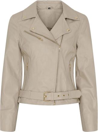 Notyz Stijlvol leren motorjack - Dames - Leren en Su&egrave;de Jassen - Beige - S - Leer - Jassen