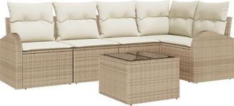 vidaXL Garden Sofa Set with Cushion 6 pcs Beige Poly rattan Vidaxl