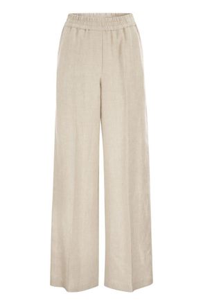 Brunello Cucinelli Melange Beige Linnenmix Wijde Pantalon