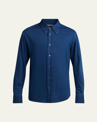 Tom Ford Mens Cotton Denim Point-Collar Button-Down Shirt