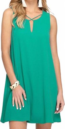 She + Sky Sleeveless Lined With Crisscross Neck Detail Dress In Jade Green