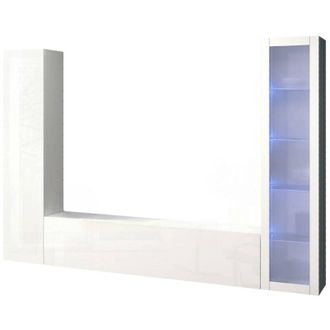 Dmora Dmora - Parete attrezzata Felicina, Set salotto porta tv a 3 ante, Mobile soggiorno multiuso con vetrina e luce led, 100% Made in Italy, cm