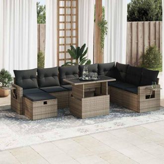 vidaXL Set De Sof&aacute;s De Jard&iacute;n Con Cojines 9 Pzas Rat&aacute;n Sint&eacute;tico Gris Vidaxl