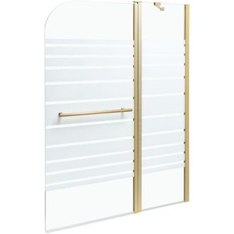Beliani Mampara De Ba&ntilde;o Minimalista Con Puerta De Vidrio Templado Dorado 140 X 120 Cm Tuapi