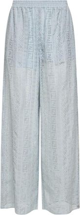Fendi Wide Trousers, female, Blue, Size: M Burnout Silk-Blend Pajama Trousers