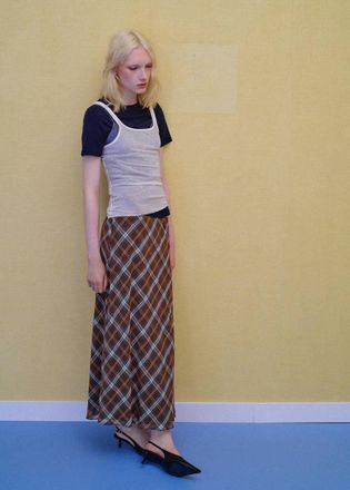 Mango Gonna midi quadri marrone - Donna - XS - MANGO