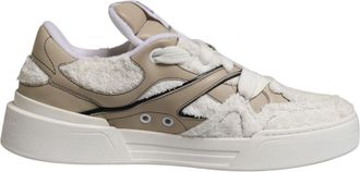 Dolce & Gabbana Witte Beige Nep-Shearling Lage Sneakers Schoenen