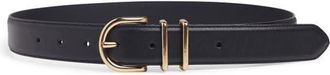 Favorite Daughter The Fancy Juni Leather Belt in Dark Brown//polished Gold at Nordstrom, Size X-Small
