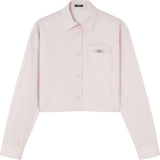 Versace Womens Pinstripe Chain Boxy Short Shirt