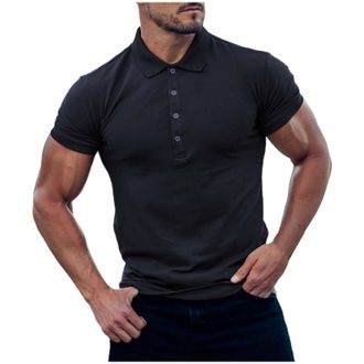 Generic Muscle Fit Polo Shirts for Men Short Sleeve Lapel Button Up Golf Shirt Casual Business Performance Tennis T Shirts Camisas para Hombres De(Navy, M)