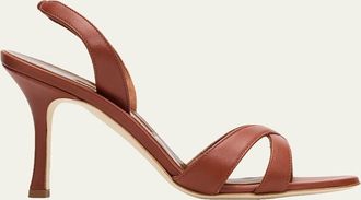 Manolo Blahnik 90mm Callasli Crossover Leather Slingback Sandals