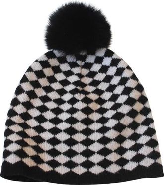 Max Mara Black and White Wool Bobble Hat Size S